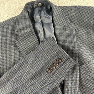 Lauren Ralph Lauren Wool Blazer Blue Plaid Houndstooth Sport Coat Jacket Men 42